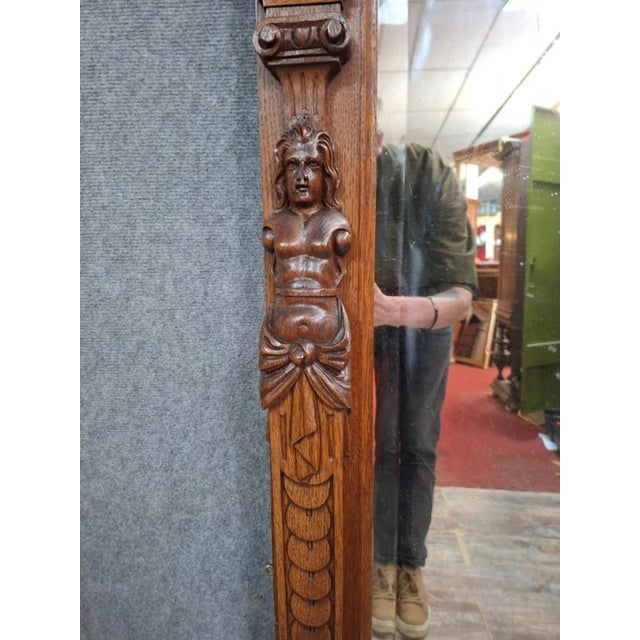 Antique Fireplace Mirror in Carved Oak, 1890s For Sale - Image 6 of 9