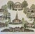 A charming late 20th-century hand-colored architectural print by artist Liz Bryant, depicting a collection of notable...