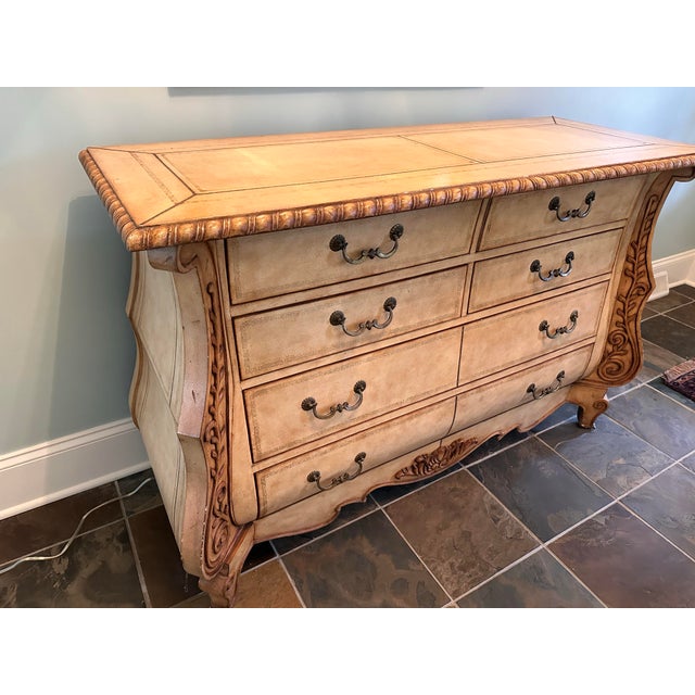 A rare, premium late-90s bombé chest by Sherrill Furniture, handcrafted in July 1998. This striking Louis XV-style piece...
