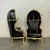 French Balloon Chair French Style Black Leather High-Back Canopy Lacquer Chair Set of 2 For Sale - Image 3 of 9