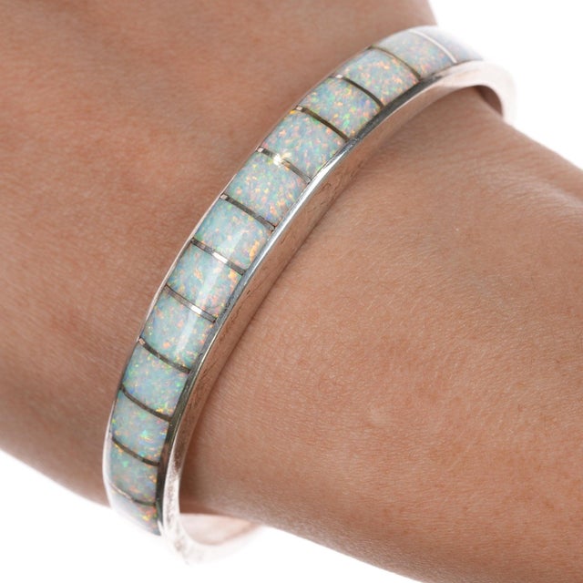 6.75" Emery Lalacita Zuni sterling synthetic opal inlay cuff bracelet. No issues, weight and measurements in pics. All...