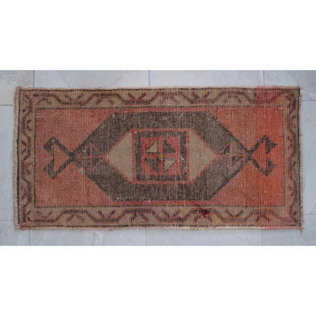 Small Oushak Rug Mat. Hand Knotted Petite Rug - 19" X 38" For Sale - Image 4 of 7