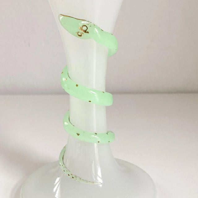 Art Nouveau Antique Bohemian Glass Serpent Vase, Late 19th Century Serpentine Adorned Czech Glass Vase For Sale - Image 3 of 10