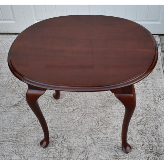 Vintage Ethan Allen Quenn Anne Style Oval Cherry Side Table For Sale - Image 9 of 11