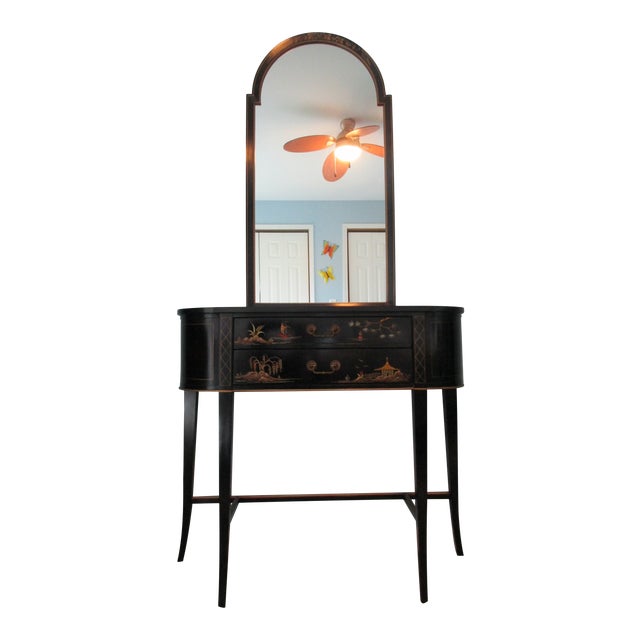 Black Lacquered Hall Cabinet And Mirror Chairish