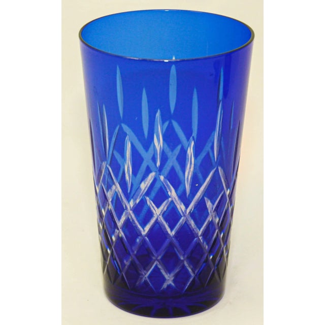 Glass Cobalt Blue Cut to Clear Crystal Drinking Rock Glasses Tumblers Set of 11 For Sale - Image 7 of 13