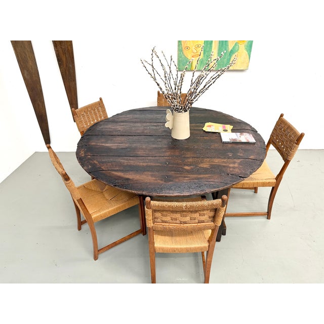 Wood Round Folk Art Table in Oak, 1880 For Sale - Image 7 of 18