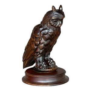 Vintage Boho Hand Carved Owl on Lucite Lamp - 1550