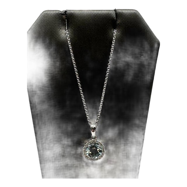 Aquamarine & Diamond Necklace in 14kt White Gold - 0.10ctw Diamonds, 18", New For Sale
