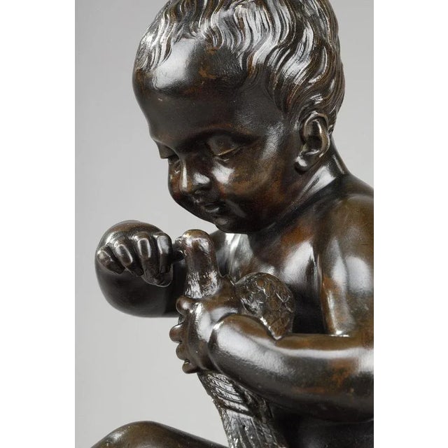 Pigalle Style Bronze Girl With the Bird and the Shell Statue For Sale - Image 13 of 16