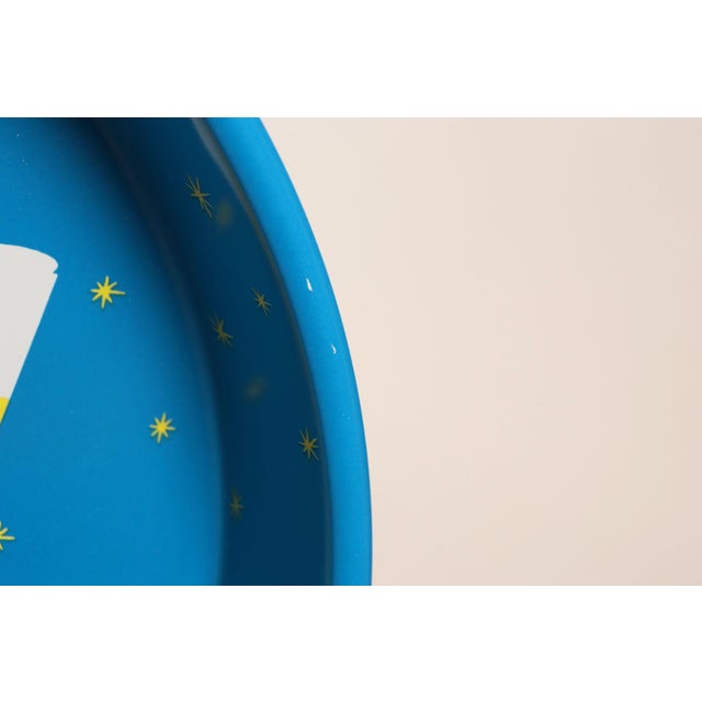 Vintage High Gloss Blue Enameled Metal Double-Sided Ballantine Beer Tray For Sale - Image 14 of 17