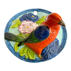 Art Deco Vintage 1940's Japan Hand Painted Art Pottery Bird Round Porcelain Wall Pocket Vase