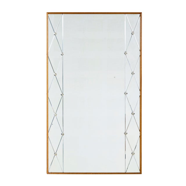 Wood Swedish Oak Framed Harlequin Mirror by Glas & Tra, 1960 For Sale - Image 7 of 7