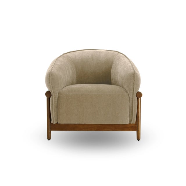 Piedmont Upcycled Chenille Taupe Accent Chair For Sale - Image 4 of 7