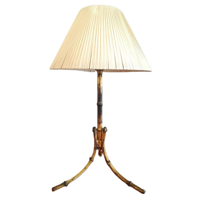Table Lamp in Imitation Bamboo Gilt Metal, 1950s For Sale