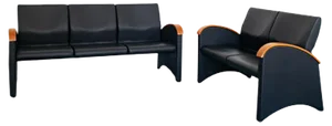 Set of Vintage Modern Black Eco-Leather 3-Seat & 2-Seat Sofas from Throna, 1970s