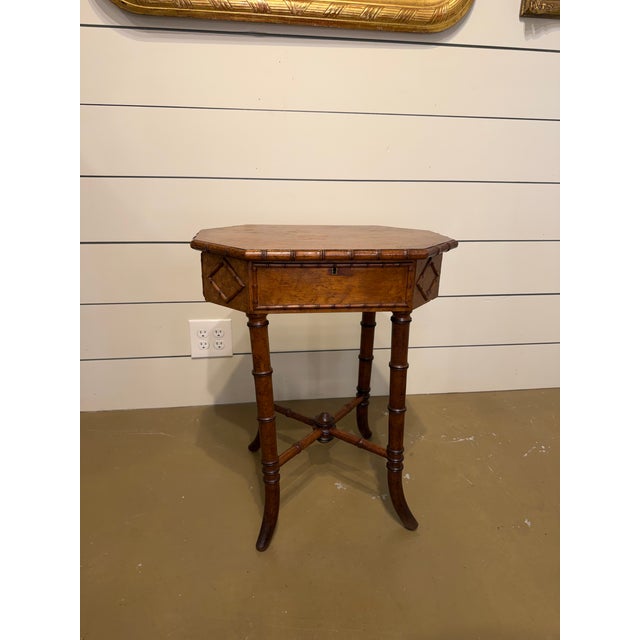 English 19th Century Faux Bamboo Sewing Table For Sale - Image 3 of 11
