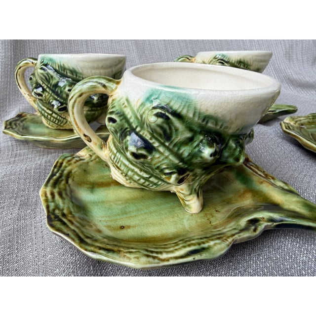 Mid 20th Century Vintage Majolica Style Shell Cup and Saucers Set of 9 Pieces For Sale - Image 5 of 17