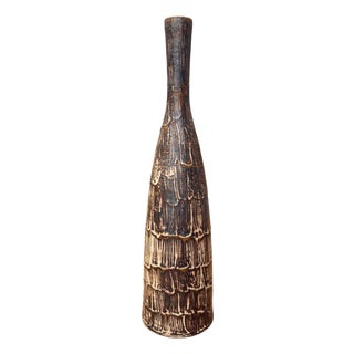 Wood Brown & White Bottle Shaped Ceramic Vase For Sale