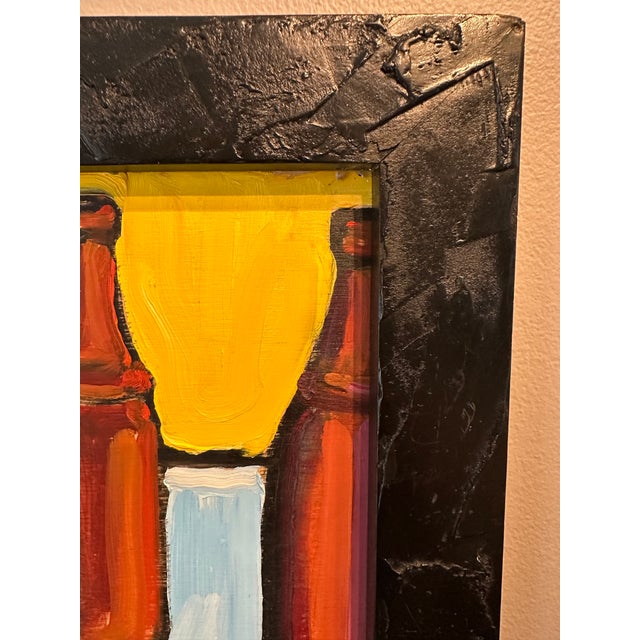 Bronze Mark Leichliter Oil Painting on Board, Signed & Framed in Brutalist Frame, 2000’s For Sale - Image 8 of 14