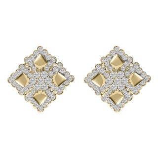 18K Yellow Gold Diamond 5 1/5 Cttw Geometric Cluster Stud Earrings For Sale