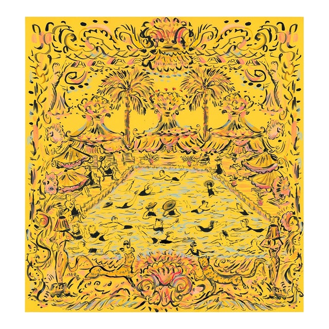 Yellow Pool Original Watercolor by Pauline De Roussy De Sales For Sale