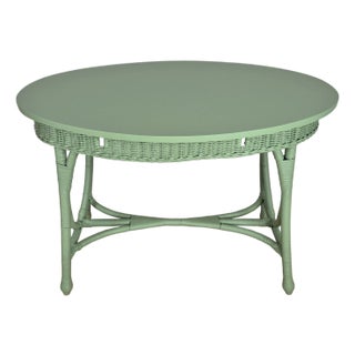 Early 20th Century Celery Green Painted Wicker Oval Sofa Console Table Desk Vanity For Sale