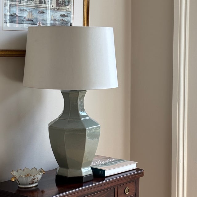 Mid-20th Century Crackle-Glazed Celadon Table Lamp For Sale - Image 17 of 17