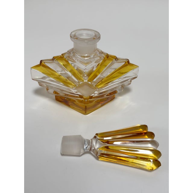 Glass Art Deco Bohemian Bleikristall Crystal Vanity Set, Amber Cut Glass, Circa 1930s For Sale - Image 7 of 11