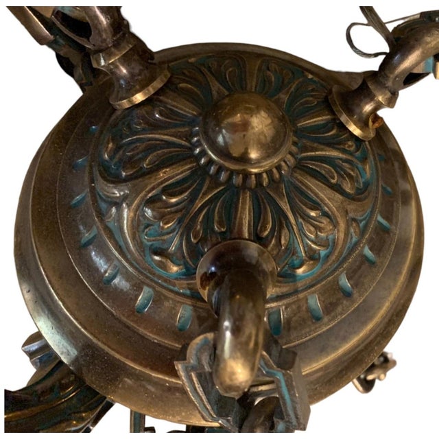 1960s 1960s Empire French-Style Brass Chandelier, Frosted Glass Bowl & Three Griffins For Sale - Image 5 of 7