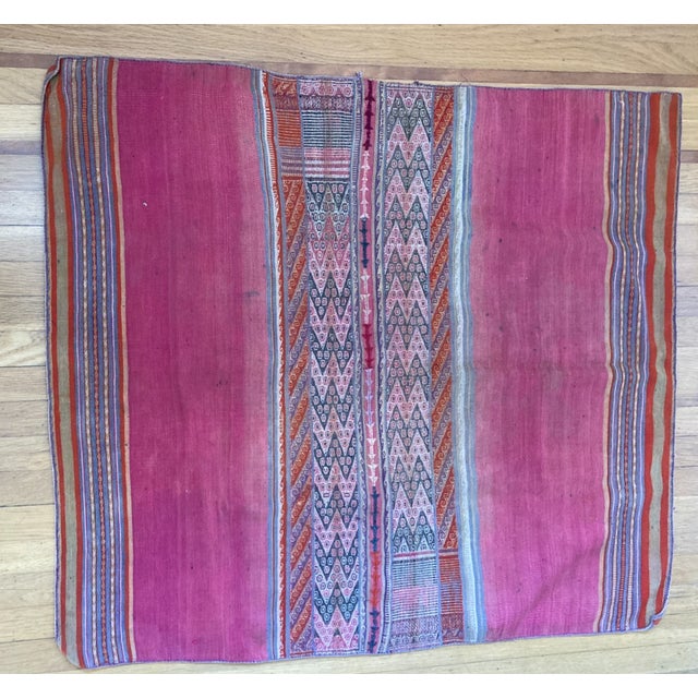 Pink Vintage Pink Hand Woven Aguayo Wool Textile Peruvian 46" by 40" For Sale - Image 8 of 10