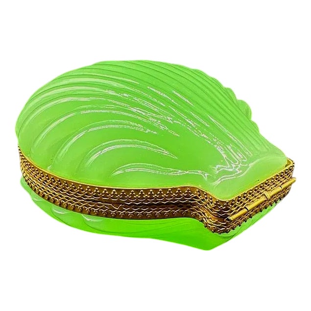 Napoleon III French Green Opaline Shell-Shaped Box For Sale