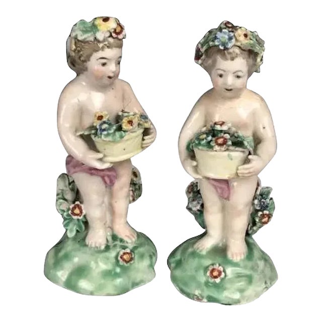 18th Century English George III Chelsea Derby Porcelain Figures of Cherubs - a Pair For Sale