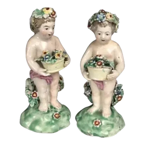 18th Century English George III Chelsea Derby Porcelain Figures of Cherubs - a Pair