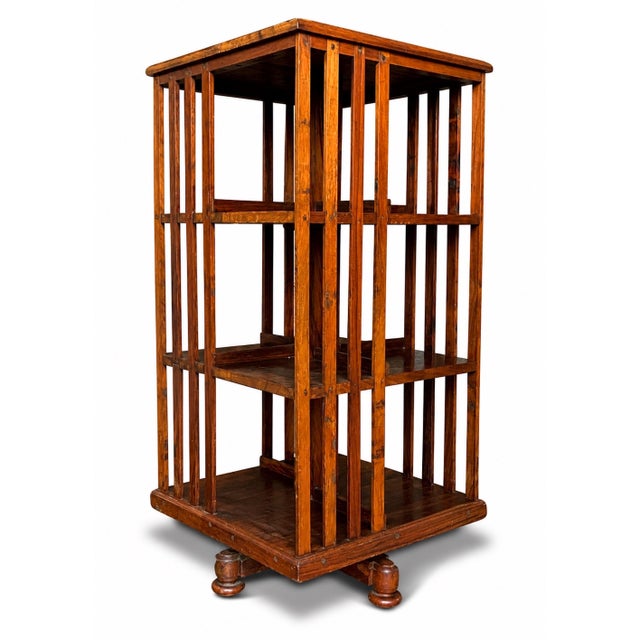 Wood Revolving Three-Tier Bookcase with Slatted Sections on Revolving Base, 1900s For Sale - Image 7 of 7