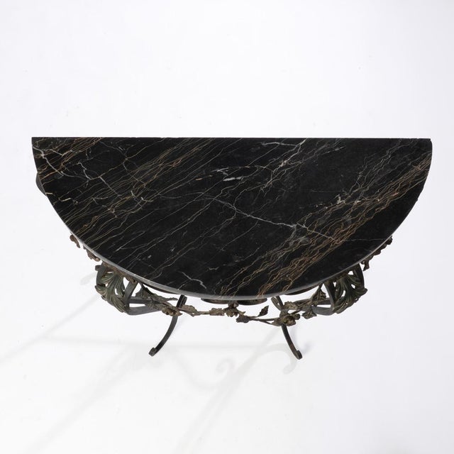 Black 1920s French Wrought Iron Marble Top Demi Lune Table For Sale - Image 8 of 12