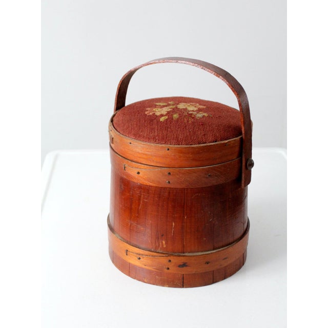Antique Firkin Sugar Bucket With Needlepoint Lid For Sale - Image 10 of 17