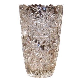Vintage French Cut Glass Vase With Etched Floral Motifs For Sale