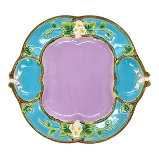 George Jones Majolica 'Strawberry Tray' With Cream & Sugar Wells, English, 1873 For Sale