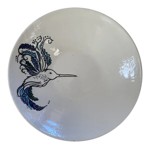 Vintage Folk Art Pottery Fruit Bowl With Bird Decoration