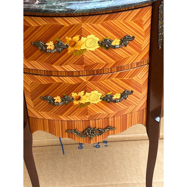 Wood Baroque Style Walnut Inlaid Chest of 2 Drawers with Marble Top, 1960s For Sale - Image 7 of 12