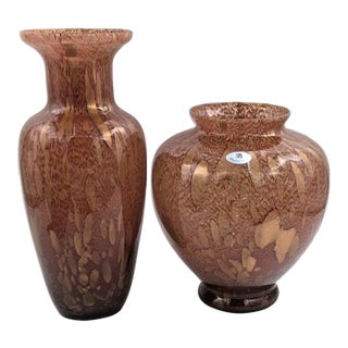 Vintage MCM Murano Style Azzurra Maestri Vetrai Italy Blown Glass Vase -Set of 2 For Sale