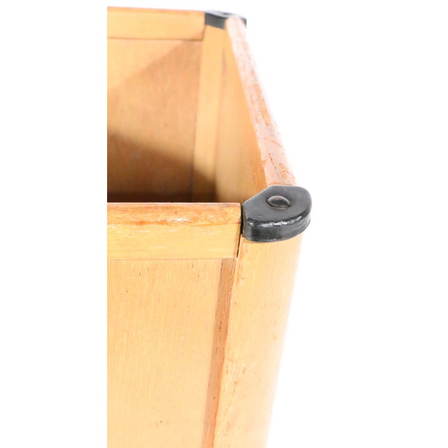 Mid 20th Century waste, trash can made by the Nucraft Furniture Company, constructed wood, with plastic corner joints....