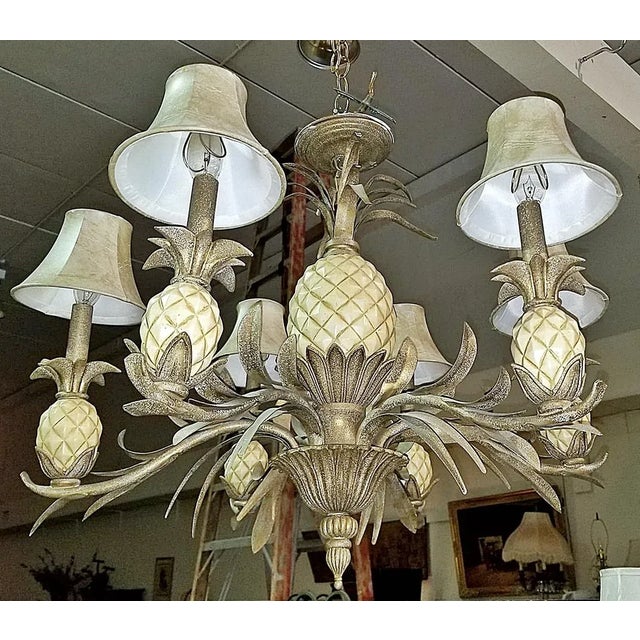 1980s Quoizel Pineapple Tole Chandelier For Sale - Image 4 of 13
