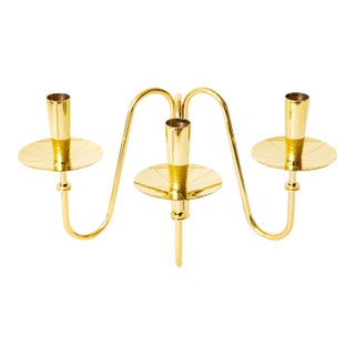Vintage Tommi Parzinger for Dorlyn Brass 3 Arm Modernist Candlestick Polished, 1950's For Sale