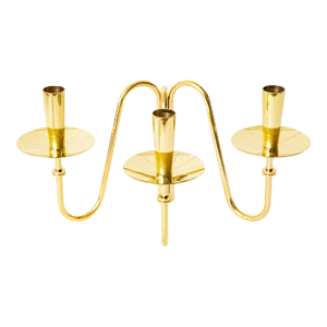Vintage Tommi Parzinger for Dorlyn Brass 3 Arm Modernist Candlestick Polished