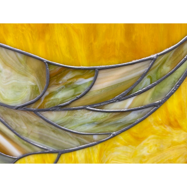 Burgundy Circa 1978 Gene LeLonde Floral Stained Glass Panel For Sale - Image 8 of 14