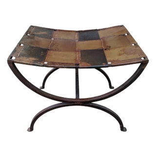Vintage Wrought Iron Curule Style Stool Ottoman For Sale