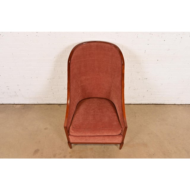 John Widdicomb Modern Art Deco Cherry Wood High Back Upholstered Tub Chair or Slipper Chair For Sale In South Bend - Image 6 of 16