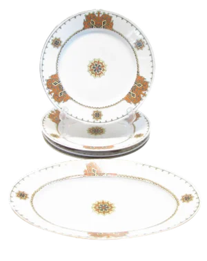 Antique European Heraldry/Armorial Platter & Plates, Set of 5